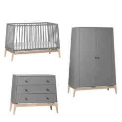 Leander Chambre Luna Gris : Lit, Commode, Armoire