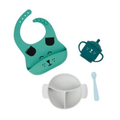 BabyMoov Set Repas Silicone Learn Isy Bol, Tasse, Cuillère Et Bavoir Chien