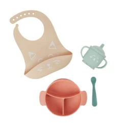 BabyMoov Set Repas Silicone Learn Isy Bol, Tasse, Cuillère Et Bavoir Renard